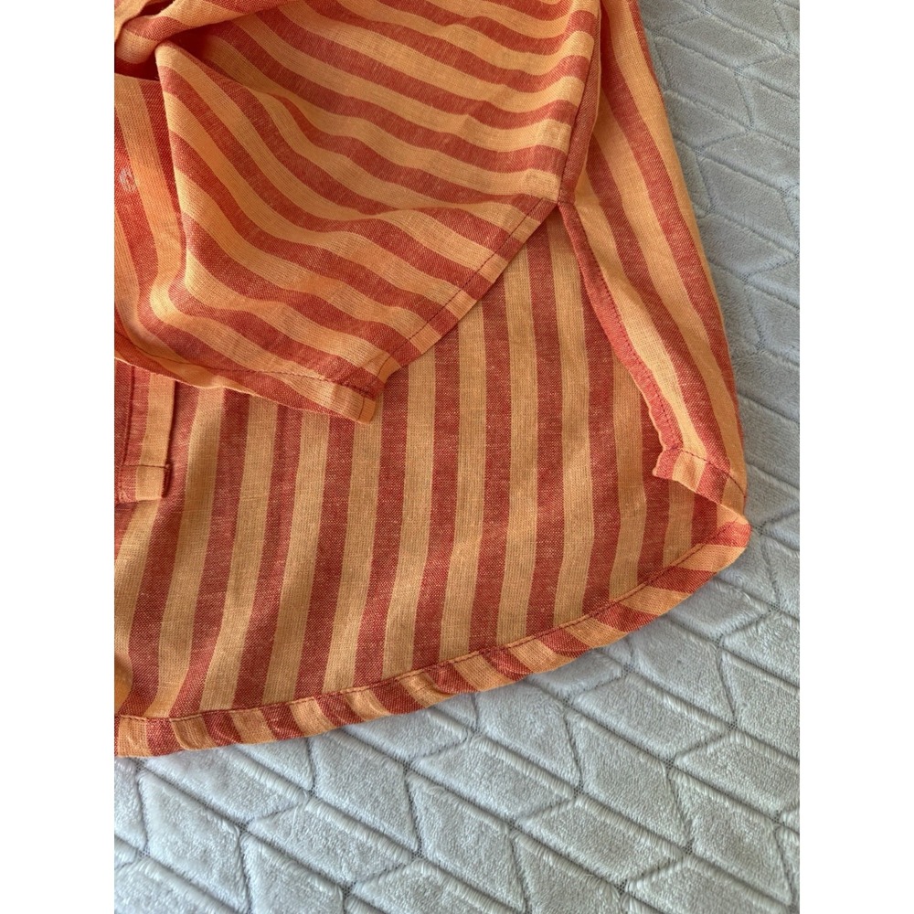 Tahari Linen Blend Striped Long Sleeve Tunic Roll-Tab Orange Medium Boho Chic M - Picture 8 of 8